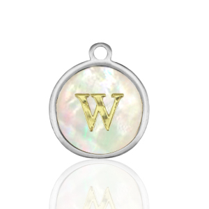 Roestvrij stalen (RVS) Stainless steel bedels 12mm shell initial W White (natuurlijke kleur)-silver