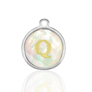 Roestvrij stalen (RVS) Stainless steel bedels 12mm shell initial Q White (natuurlijke kleur)-silver