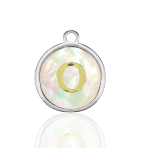 Roestvrij stalen (RVS) Stainless steel bedels 12mm shell initial O White (natuurlijke kleur)-silver