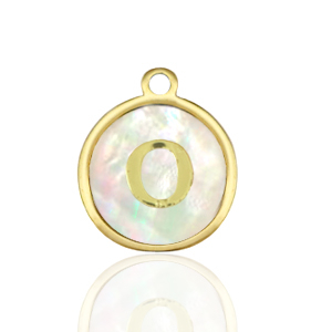 Roestvrij stalen (RVS) Stainless steel bedels 12mm shell initial O White (natuurlijke kleur)-gold
