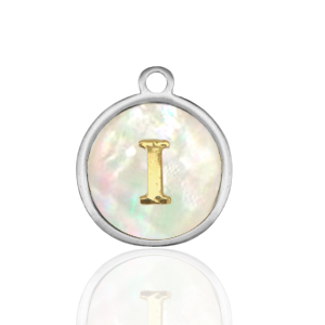Roestvrij stalen (RVS) Stainless steel bedels 12mm shell initial I White (natuurlijke kleur)-silver