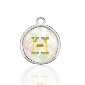 Roestvrij stalen (RVS) Stainless steel bedels 12mm shell initial H White (natuurlijke kleur)-silver