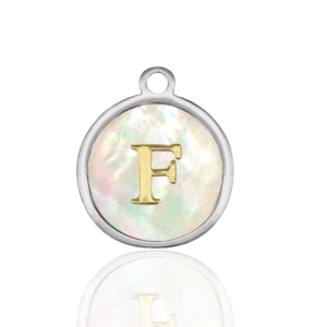 Roestvrij stalen (RVS) Stainless steel bedels 12mm shell initial F White (natuurlijke kleur)-silver