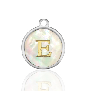 Roestvrij stalen (RVS) Stainless steel bedels 12mm shell initial E White (natuurlijke kleur)-silver