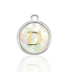 Roestvrij stalen (RVS) Stainless steel bedels 12mm shell initial D White (natuurlijke kleur)-silver