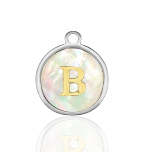 Roestvrij stalen (RVS) Stainless steel bedels 12mm shell initial B White (natuurlijke kleur)-silver
