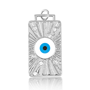Brass TQ metaal bedels rechthoek met alziend oog enamel Silver-blue white