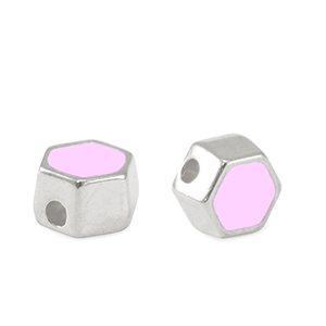 Kralen DQ metaal hexagon Antiek zilver-lilac rose (nikkelvrij)