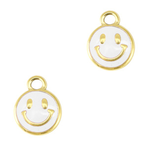 Roestvrij stalen (RVS) Stainless steel bedels smiley enamel Gold-white