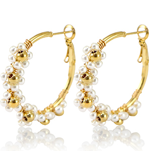 Roestvrij stalen (RVS) Stainless steel oorbellen creolen bloem 35mm Gold-white