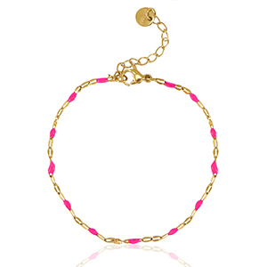 Roestvrij stalen (RVS) Stainless steel armbanden Neon fuchsia pink-gold