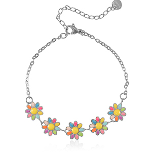 Roestvrij stalen (RVS) Stainless steel armbanden flowers Pastel multicolour-silver