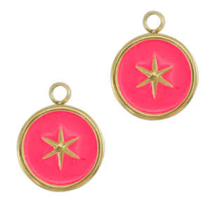 Roestvrij stalen (RVS) Stainless steel bedels star Gold-neon pink