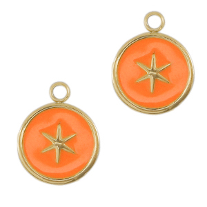 Roestvrij stalen (RVS) Stainless steel bedels star Gold-neon orange