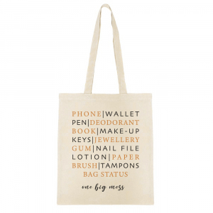 Katoenen tas "Bag status one big mess" Ecru beige