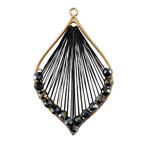 Gehaakte hanger met macram&eacute; draad en facetkraaltjes druppel Gold-metallic black