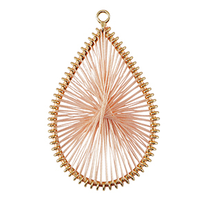 Gehaakte hanger met macram&eacute; draad druppel Gold-pink
