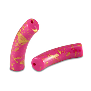 Acryl kralen tube shiny Fuchsia pink-gold