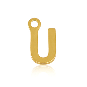 Roestvrij stalen (RVS) Stainless steel bedels initial U Gold