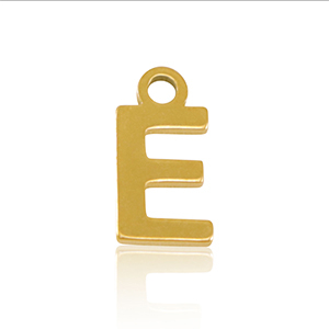 Roestvrij stalen (RVS) Stainless steel bedels initial E Gold