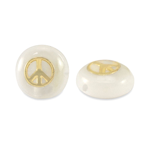 Glaskralen rondellen shell look peace White-gold