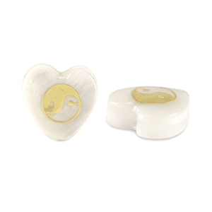 Glaskralen hart shell look Yin & Yang White-gold