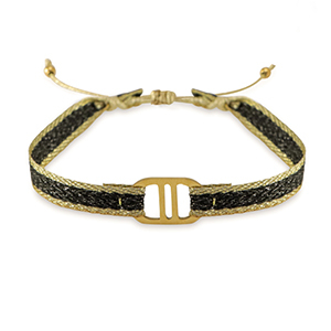 Trendy armbanden lint met stainless steel tussenstuk Black-gold