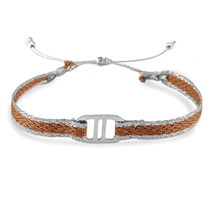 Trendy armbanden lint met stainless steel tussenstuk Brown-silver