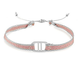 Trendy armbanden lint met stainless steel tussenstuk Light pink-silver