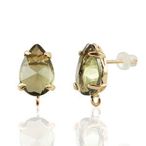 Oorbellen / oorstekers van Crystal Glass met oogje druppel Brown-gold