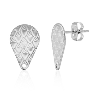 Roestvrij stalen (RVS) Stainless steel onderdelen oorbellen / oorstekers druppel met oogje Silver