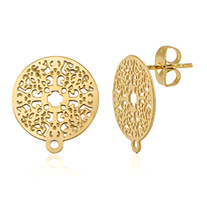 Roestvrij stalen (RVS) Stainless steel onderdelen oorbellen / oorstekers 14mm met oogje Gold