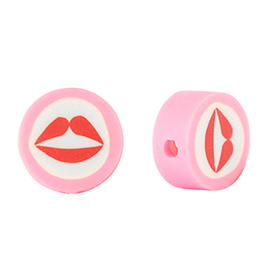 Polymeer kralen kiss 10mm Pink-white red