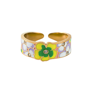 Roestvrij stalen (RVS) Stainless steel ringen bloem Gold-multicolour