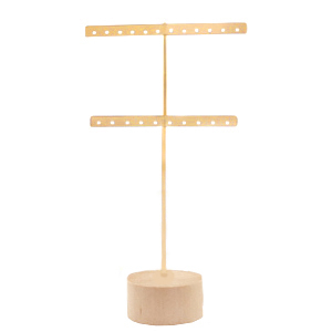Sieraad display voor oorbellen T-vorm met houten voet Natural-gold