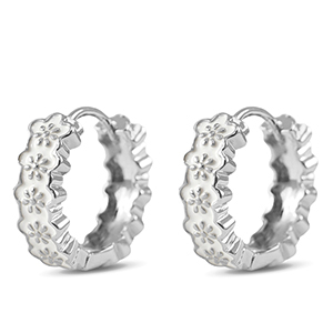 Brass TQ metaal creolen met enamel flower Silver-white