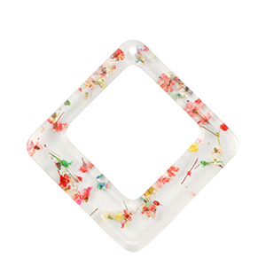 Resin hangers met gedroogde bloemetjes ruit Gold-multicolour