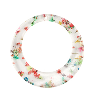 Resin hangers met gedroogde bloemetjes 39mm Gold-multicolour