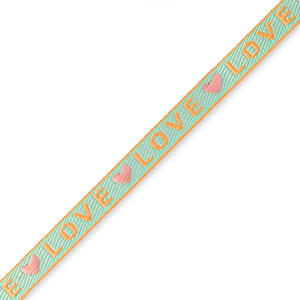 Lint met tekst "love" Blue-coral pink