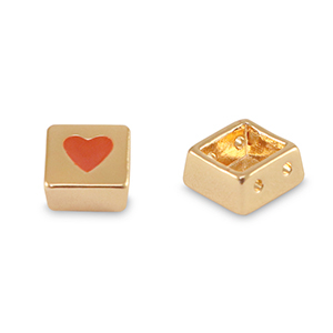 Tile beads vierkant Gold-coral red