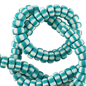 Polymeer kralen rondellen 7mm White-baltic turquoise blue