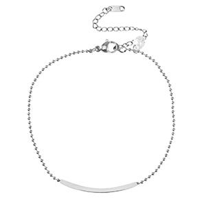 Roestvrij stalen (RVS) Stainless steel enkelbandjes ball chain tube & crystal Silver