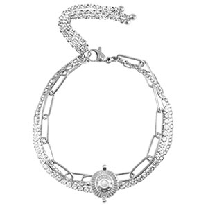 Roestvrij stalen (RVS) Stainless steel armbanden triple layer & strass Silver