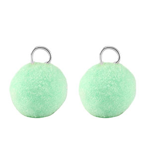 Pompom bedels met oog 10mm Silver-mint green