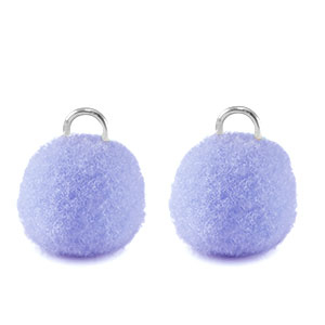 Pompom bedels met oog 10mm Silver-periwinkle purple