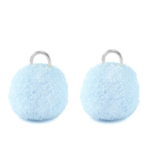 Pompom bedels met oog 10mm Silver-carolina blue
