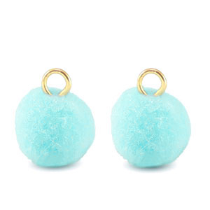 Pompom bedels met oog 10mm Gold-aquamarine blue