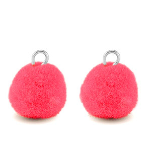Pompom bedels met oog 10mm Silver-hot pink