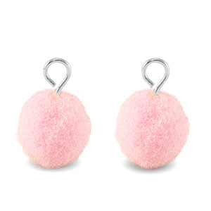 Pompom bedels met oog 10mm Silver-light pink