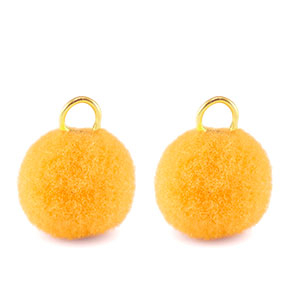 Pompom bedels met oog 10mm Gold-spectra yellow